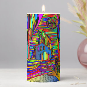 Halloween Haunted House Scary Abstract Colorful Pillar Candle
