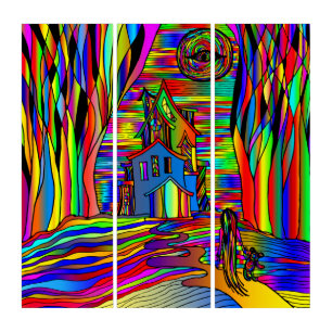 Halloween Haunted House Scary Abstract Colorful Triptych