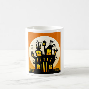 Halloween Haunted House Silhouette Full Moon Coffee Mug
