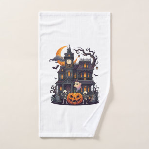 Halloween Haunted House Skeletons Pumpkin Ghost Cr Hand Towel