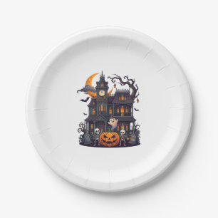 Halloween Haunted House Skeletons Pumpkin Ghost Cr Paper Plates