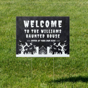 Halloween Haunted House Spooky Family Yard Welcome Sign