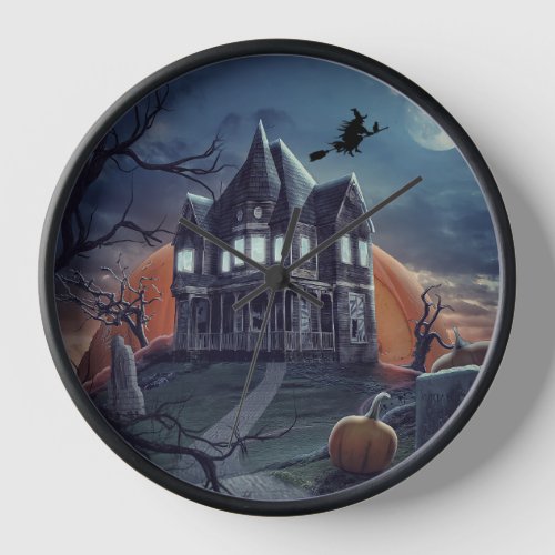 Halloween Haunted House Spooky Graveyard  Clock