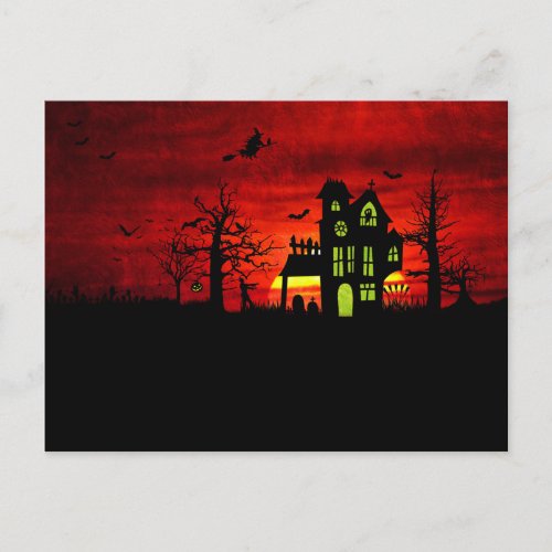 Halloween Haunted House Spooky Scary Witch Postcard