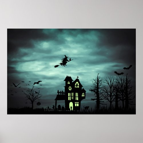 Halloween Haunted House Spooky Scary Witch Poster