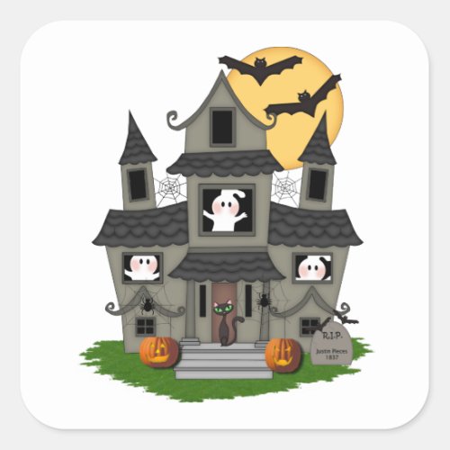 Halloween Haunted House Square Sticker