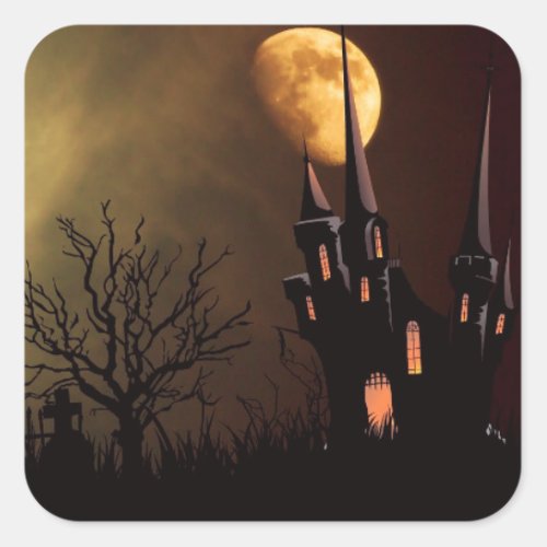 Halloween Haunted House Square Sticker