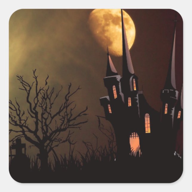 Halloween Haunted House Square Sticker (Front)