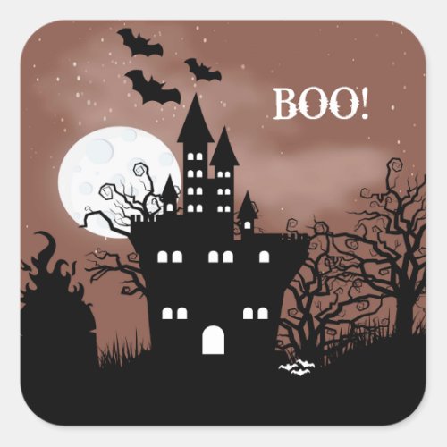 Halloween Haunted House Square Sticker