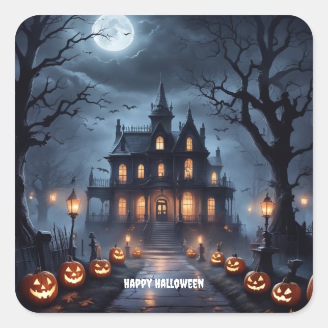 Halloween Haunted House Square Sticker (Front)