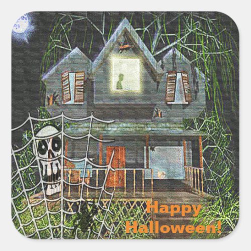 Halloween Haunted House Square Stickers