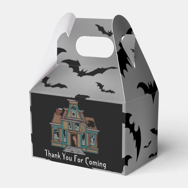 Halloween Haunted house thank you party favor box (Front Side)