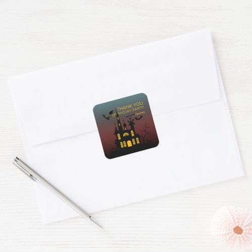 Halloween Haunted House Thank You Square Sticker