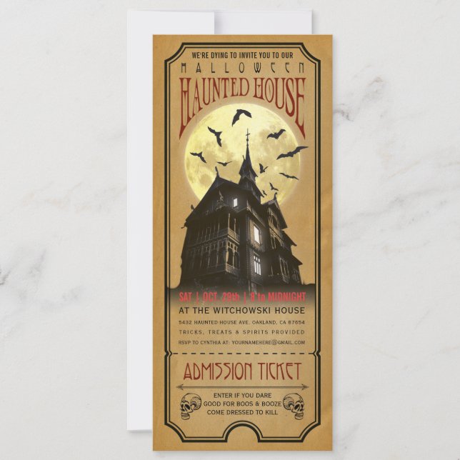 Halloween Haunted House Ticket Invitation (Front)