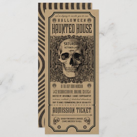 Halloween Haunted House Ticket Invitations Kraft | Zazzle.com