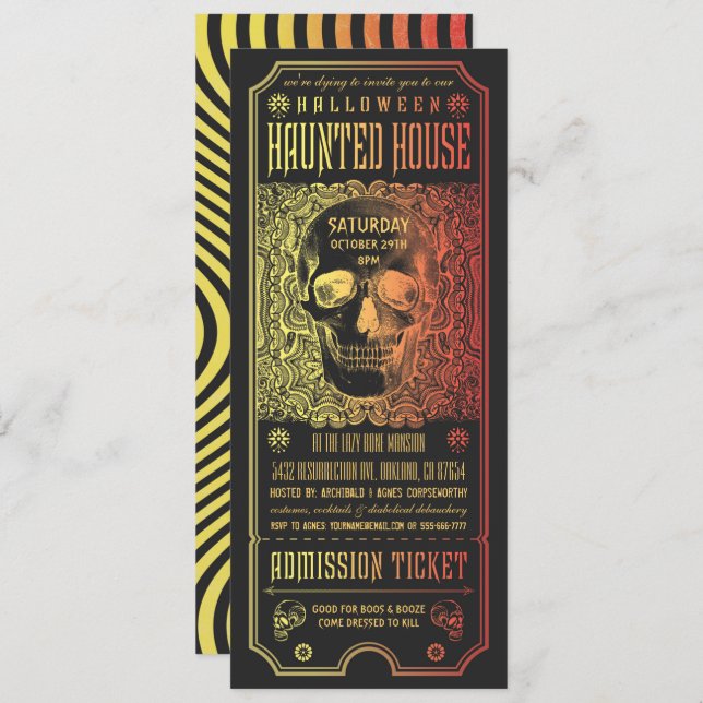 Halloween Haunted House Ticket Invitations v.2 (Front/Back)
