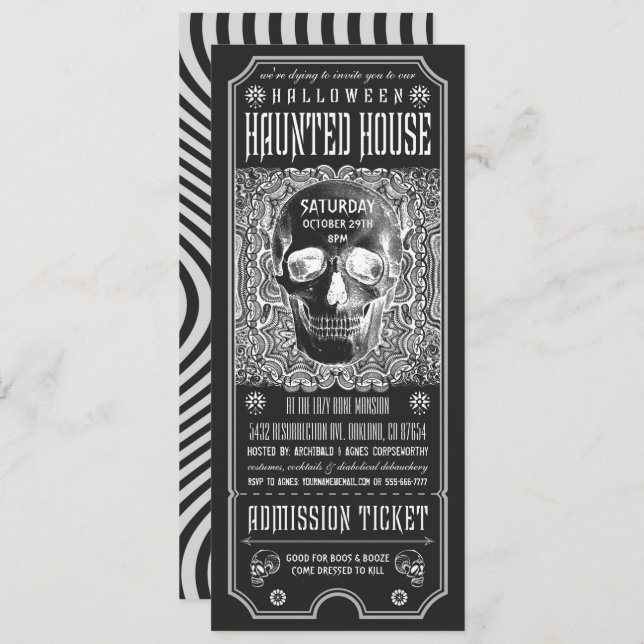 Halloween Haunted House Ticket Invitations v.3 (Front/Back)