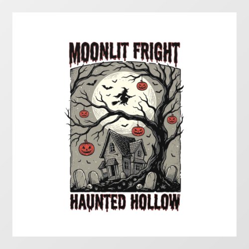 Halloween Haunted House Vintage Engraving Moon Shi Window Cling