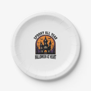 Halloween Haunted House Vintage Engraving Spooky A Paper Plates