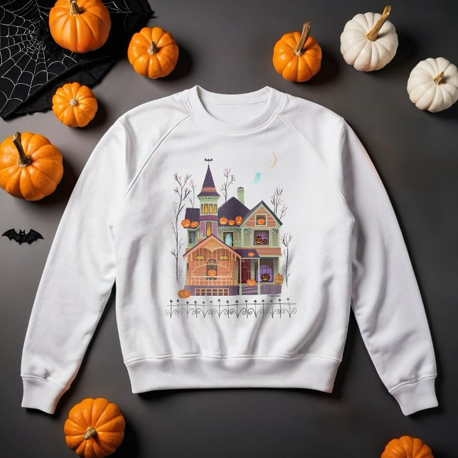 Halloween Haunted House White Sweatshirt (Creator Uploaded)