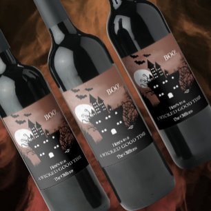 Halloween Haunted House Wine Label