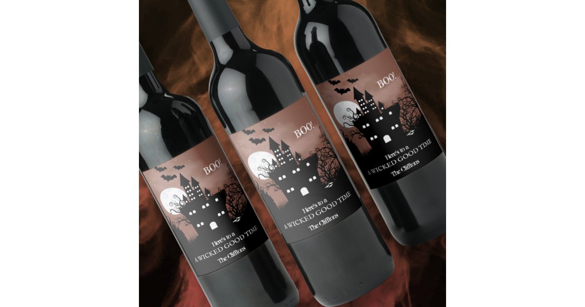 Halloween Haunted House Wine Label | Zazzle
