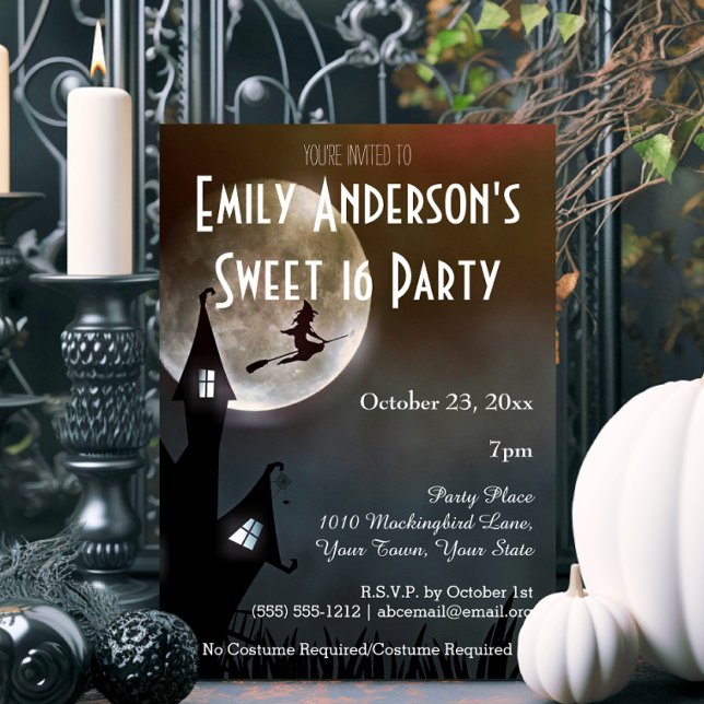 Halloween Haunted House Witch Costume Sweet 16 Invitation (Creator Uploaded)