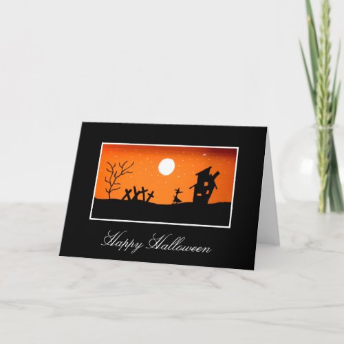 Halloween Haunted House Witch Greeting Card