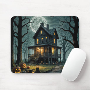 Halloween Haunted House With Jack-o-lanterns Mouse Pad