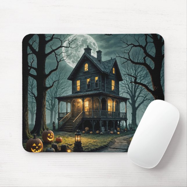 Halloween Haunted House With Jack-o-lanterns Mouse Pad (With Mouse)