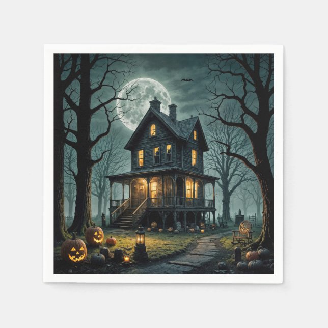 Halloween Haunted House With Jack-o-lanterns Napkins (Front)