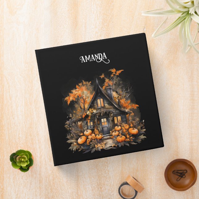 Halloween Haunted House with Pumpkins & Foliage 3 Ring Binder (In Situ)