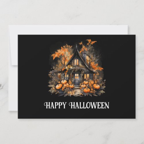 Halloween Haunted House with Pumpkins  Foliage Holiday Card