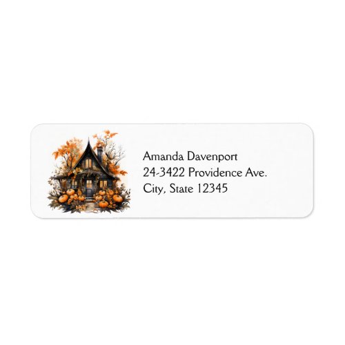 Halloween Haunted House with Pumpkins  Foliage Label