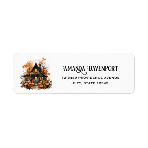 Halloween Haunted House with Pumpkins  Foliage Label