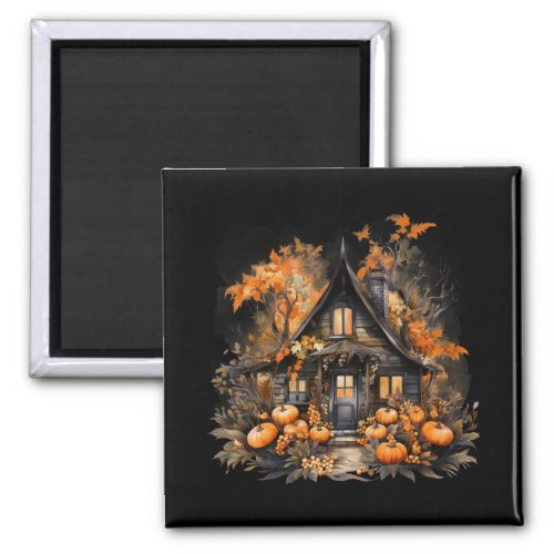 Halloween Haunted House with Pumpkins  Foliage Magnet