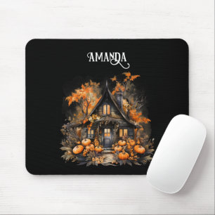 Halloween Haunted House with Pumpkins & Foliage Mouse Pad