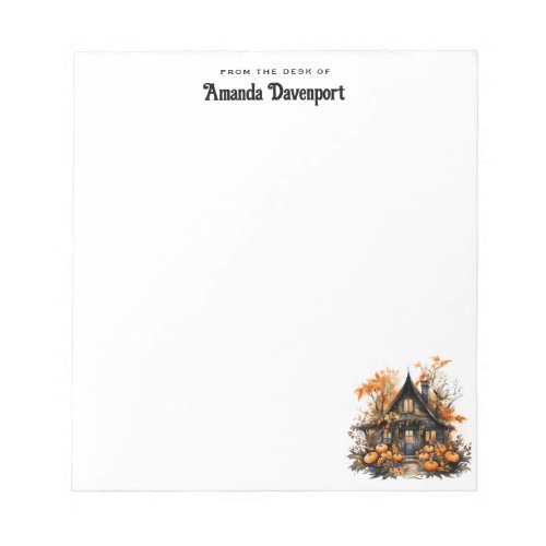 Halloween Haunted House with Pumpkins  Foliage Notepad
