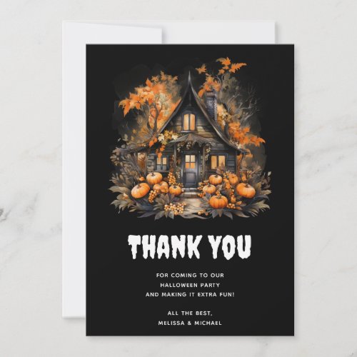 Halloween Haunted House with Pumpkins  Foliage Thank You Card