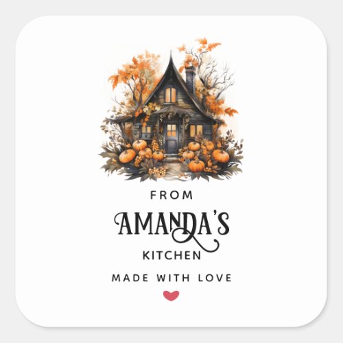 Halloween Haunted House with Pumpkins Kitchen Square Sticker