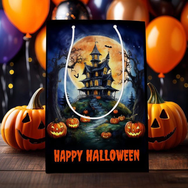 Halloween Haunted House with Pumpkins Medium Gift Bag (Creator Uploaded)