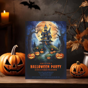 Halloween Haunted House with Pumpkins Party Invitation