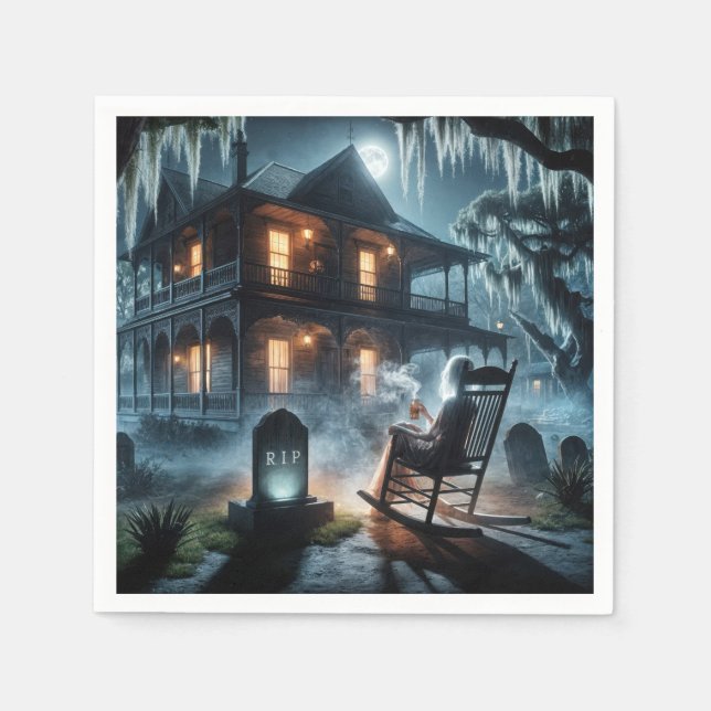 Halloween Haunted House With Tombstone Napkins (Front)
