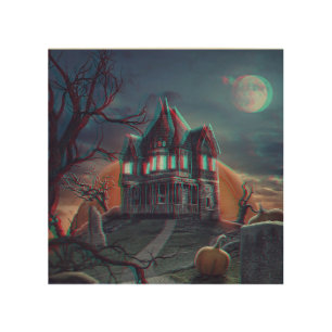 Halloween Haunted House Wood Wall Art