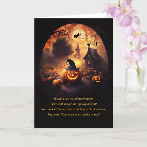 Halloween Haunted Image with Jack O Lanterns  Card