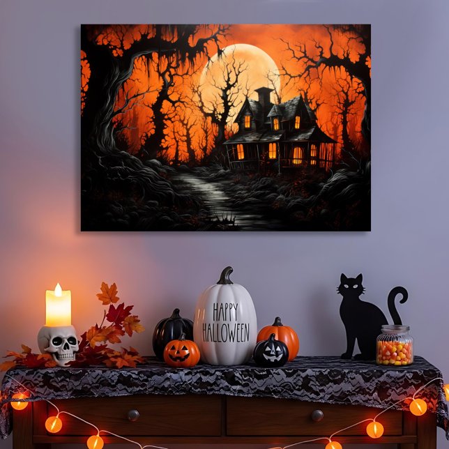 Halloween Haunted Manor at Amber Dusk Canvas Print (Creator Uploaded)