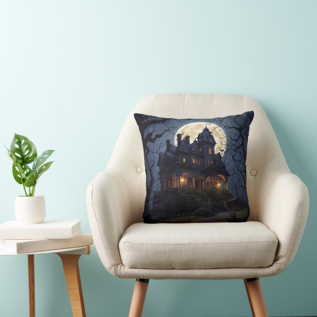 Halloween Haunted Mansion Throw Pillow (Chair)