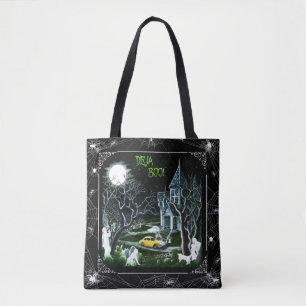 Halloween haunted mansion tote bag,ghosts