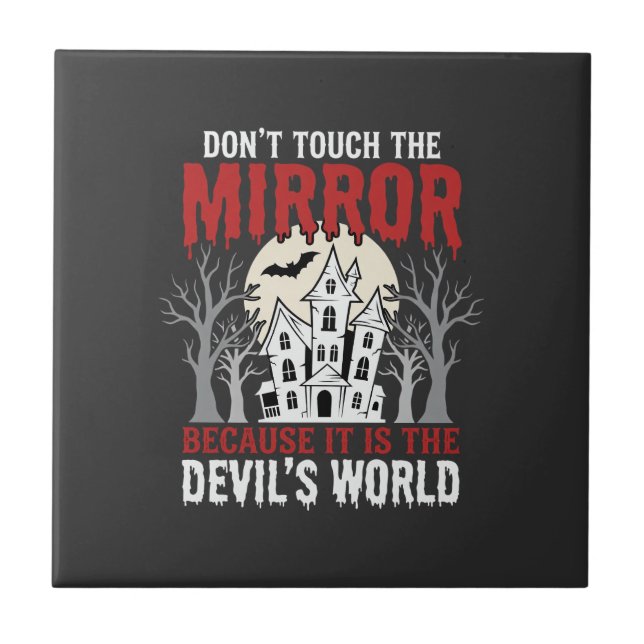 Halloween Haunted Mirror Devils World Graphic Ceramic Tile (Front)