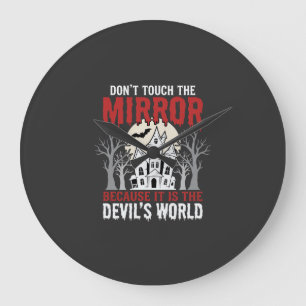 Halloween Haunted Mirror Devils World Graphic Large Clock